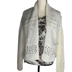 Designer Open Knit Rabbit Angora Fur cardigan sweater Boho Cabin Cottage Core